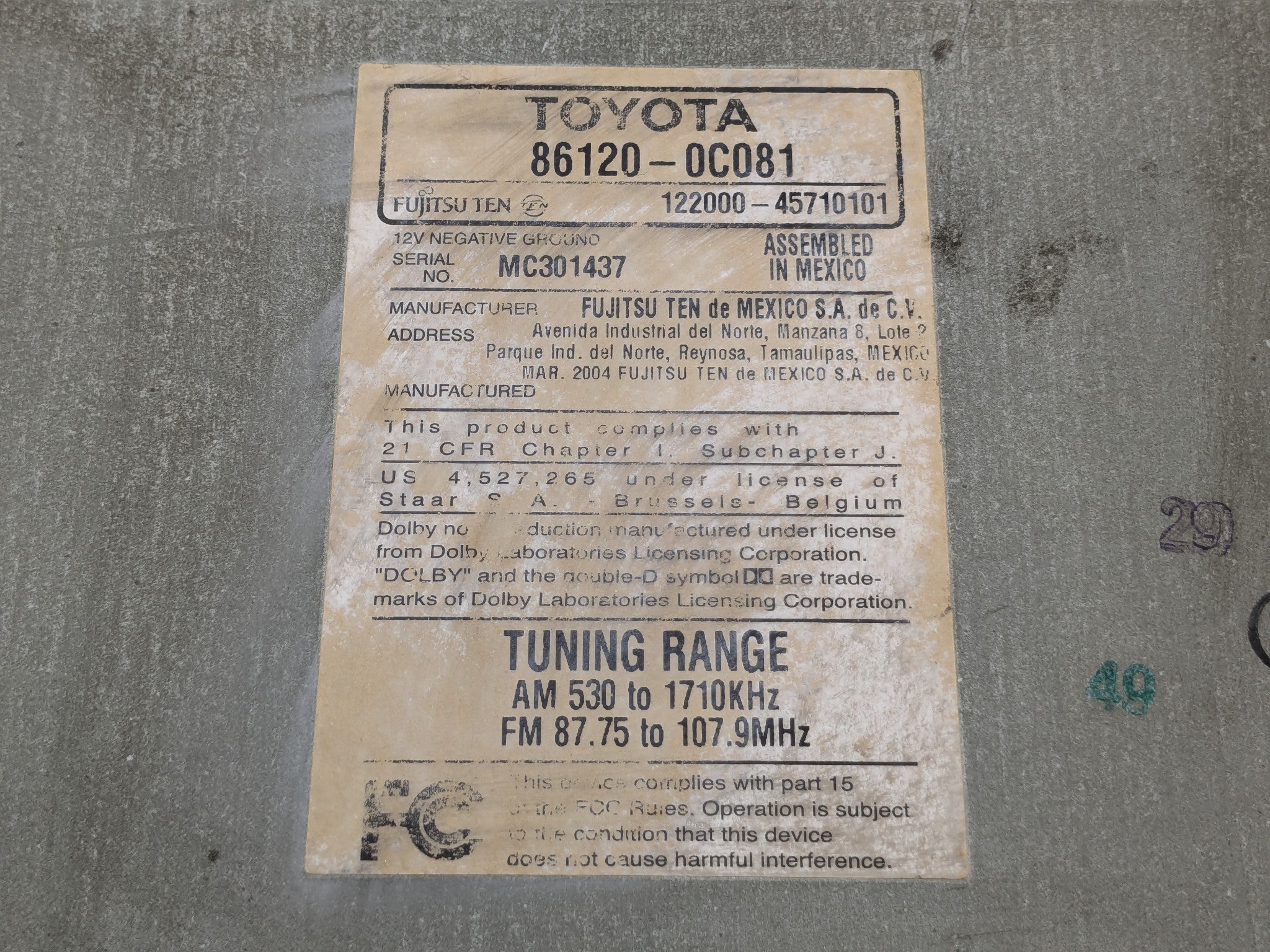 2000 - 2004 OEM TOYOTA TUNDRA AUDIO RADIO CD PLAYER EQUIPMENT RECEIVER