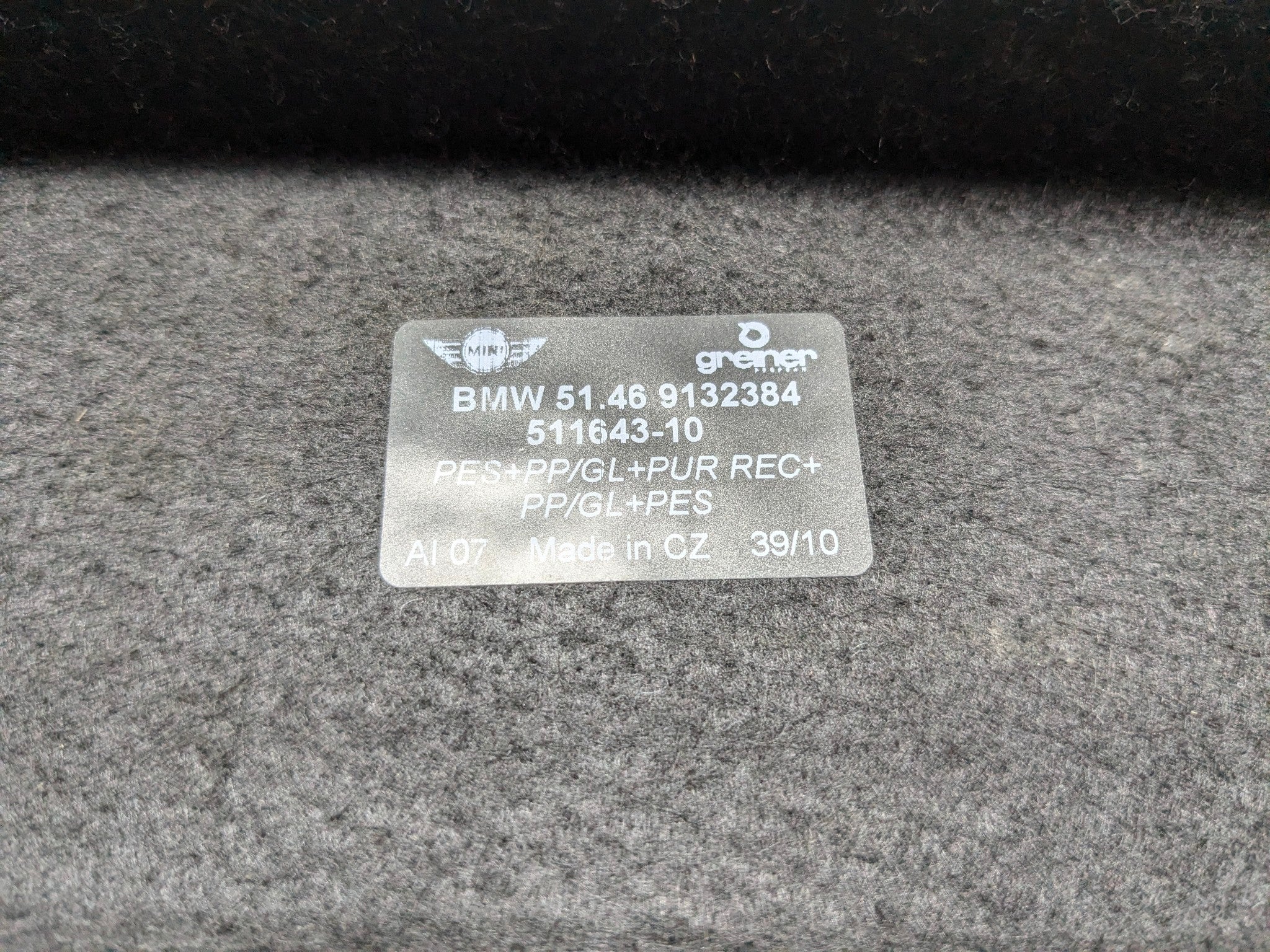 2011 - 2013 MINI COOPER OEM CONVERTIBLE CARGO SHELF COVER SHADE REAR UPPER