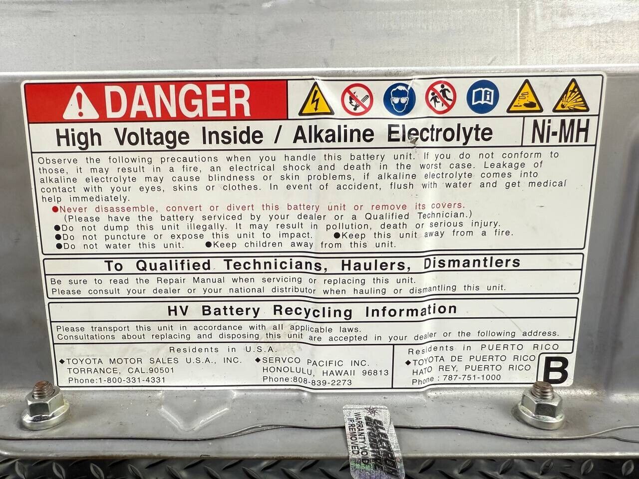 10 - 15 OEM TOYOTA PRIUS AND CT200H HYBRID BATTERY ASSEMBLY US SPEC 1.8 LEXUS
