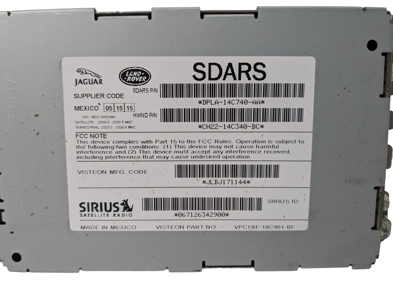 13 - 17 LAND ROVER RANGE RANGE ROVER OEM SIRIUS SATELLITE RADIO RECEIVER MODULE