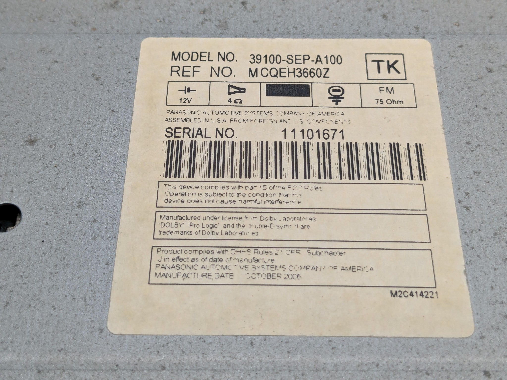 2004 - 2008 OEM ACURA TL AUDIO RADIO CD PLAYER EQUIPMENT RECEIVER