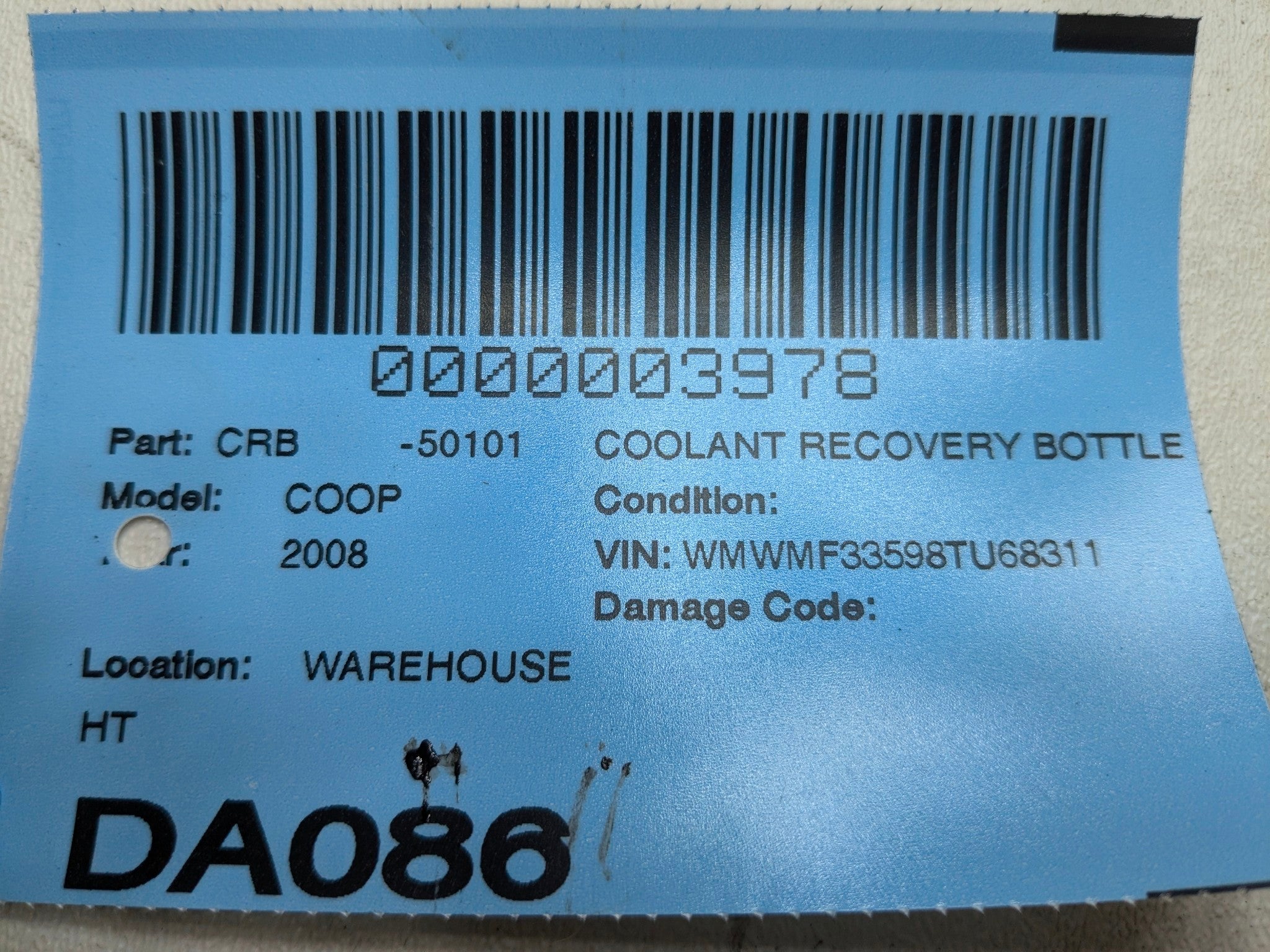 2006 - 2013 OEM MINI COOPER COOLANT RECOVERY RESERVOIR BOTTLE OVERFLOW TANK