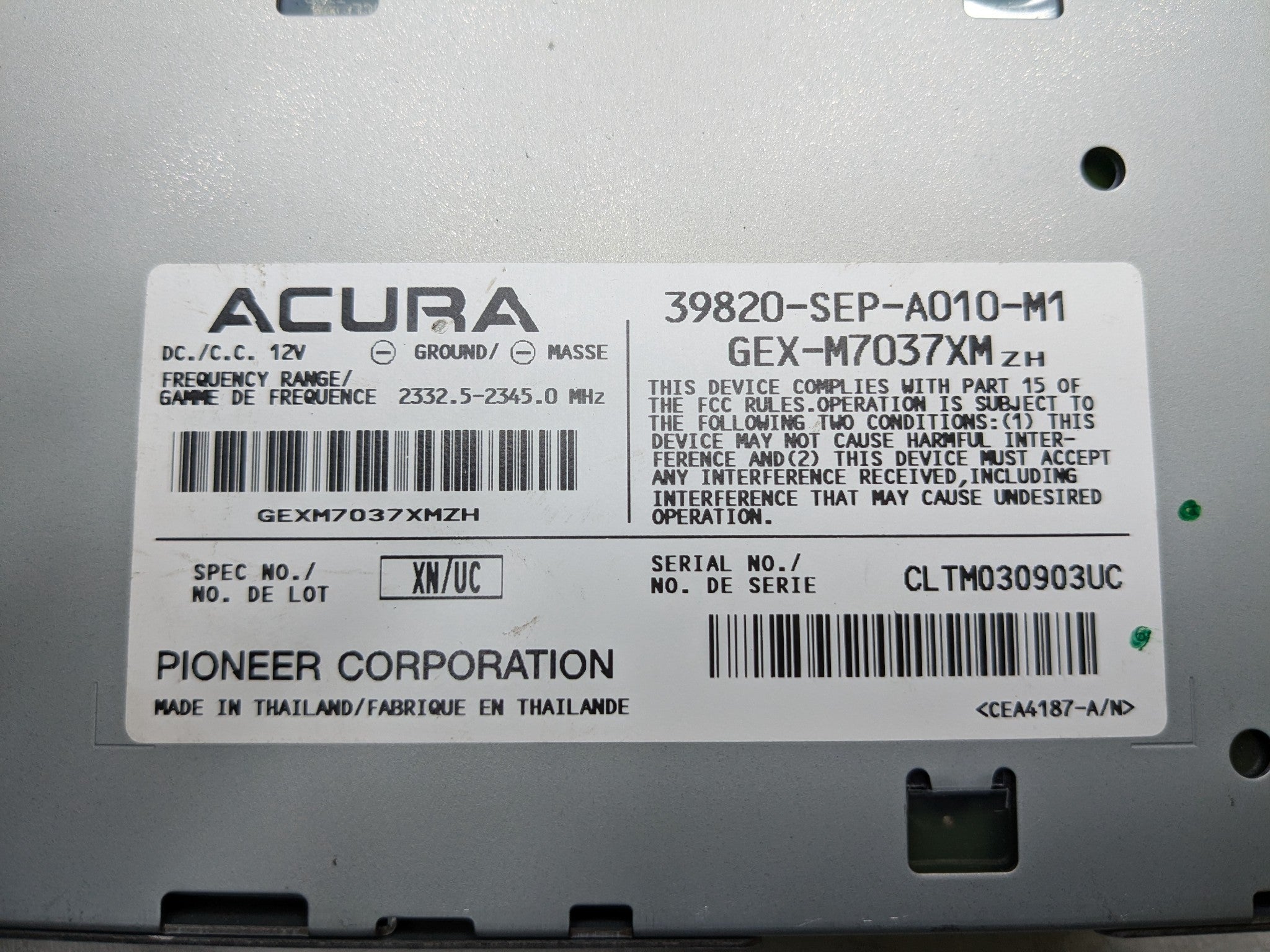 2004 - 2006 OEM ACURA TL RADIO AUDIO SATELLITE RECEIVER MODULE UNIT