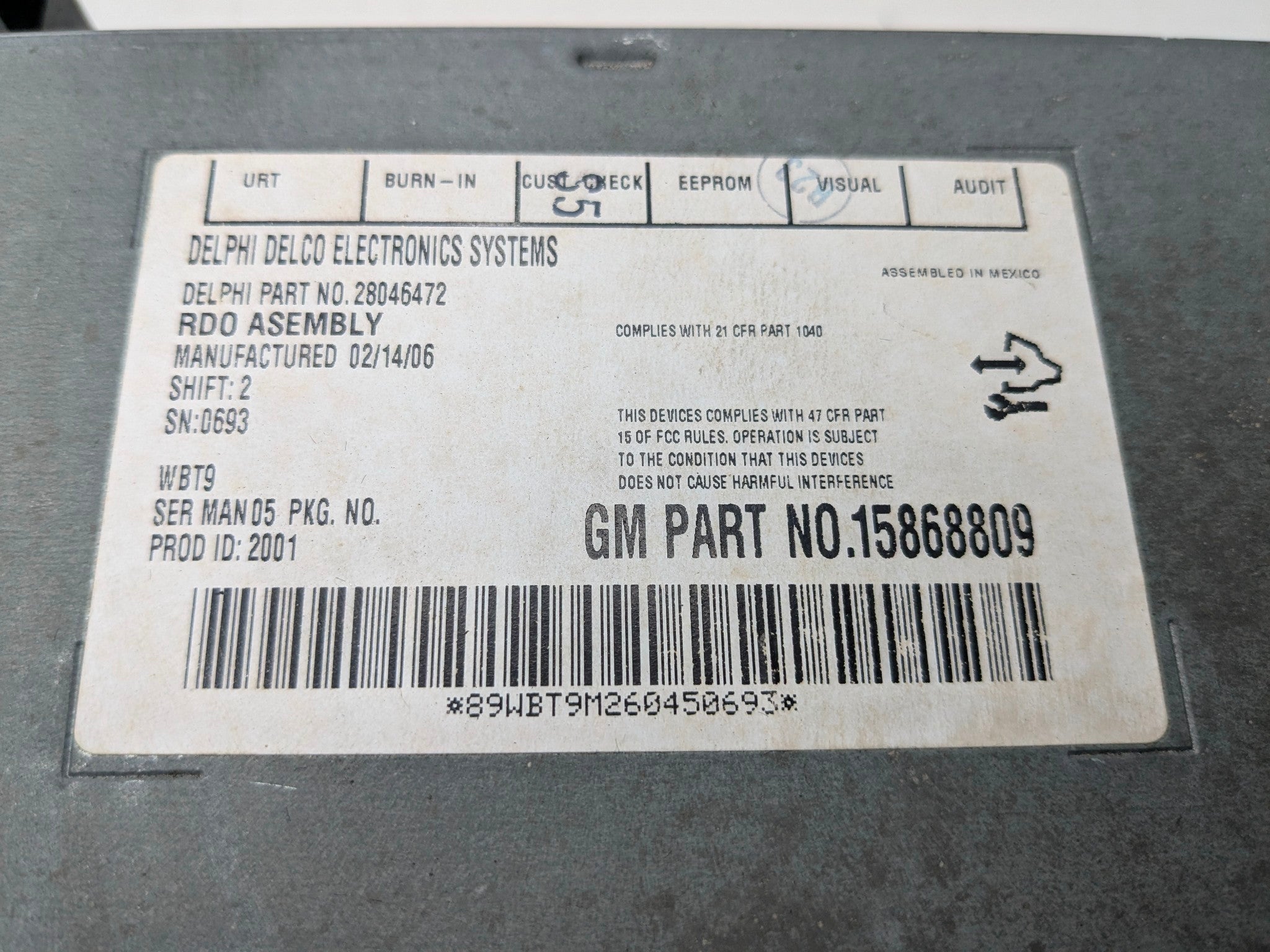 07 - 09 CHEVROLET TAHOE OEM AUDIO AND VISUAL EQUIPMENT RADIO RECEIVER ASSEMBLY