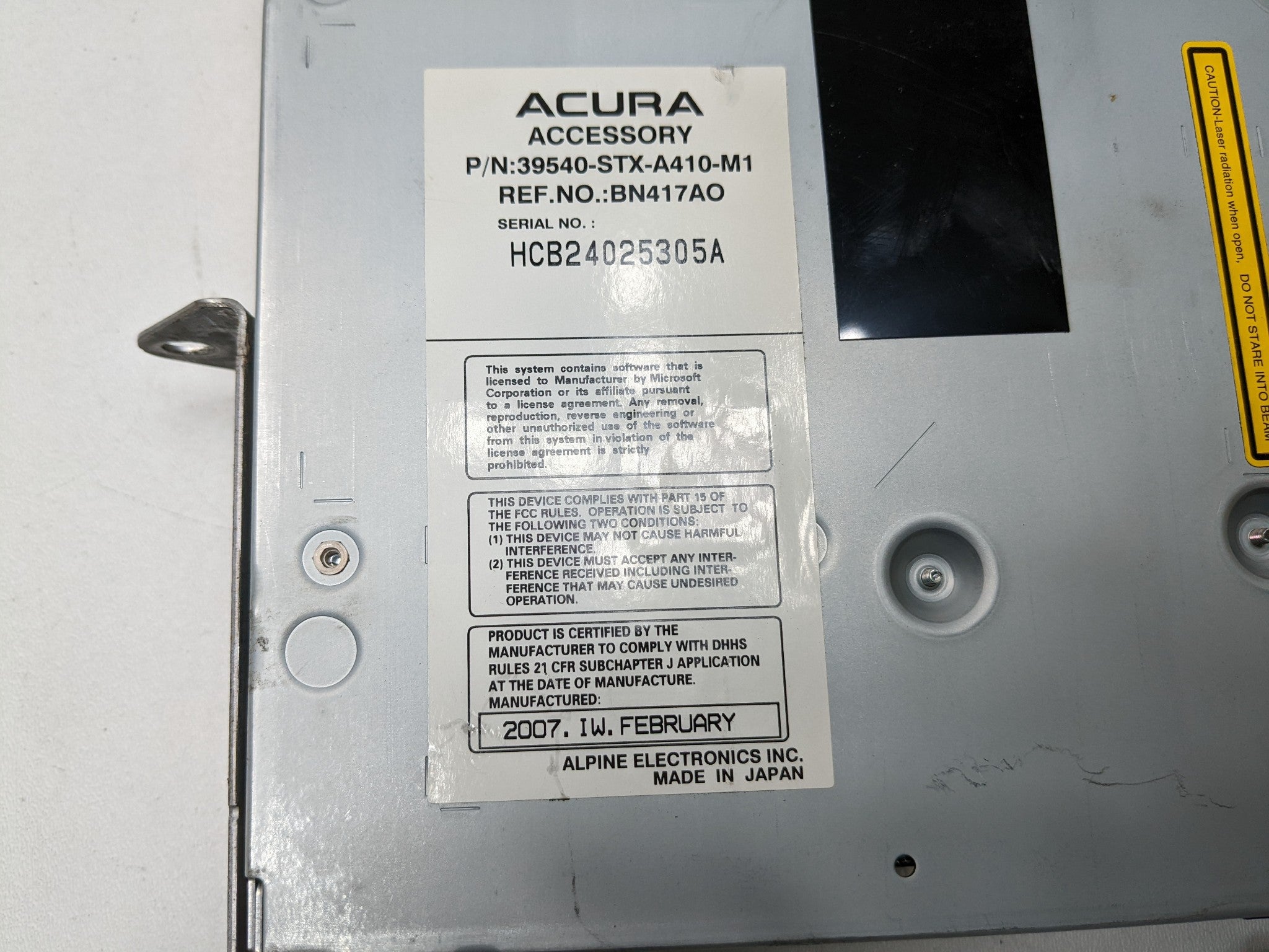 07 - 09 ACURA MDX OEM RADIO AUDIO AND VISUAL EQUIPMENT NAVIGATION DVD ROM PLAYER