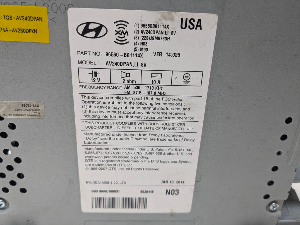2013 - 2016 HYUNDAI SANTA FE OEM NAVIGATION INFO GPS TOUCH SCREEN CD RADIO
