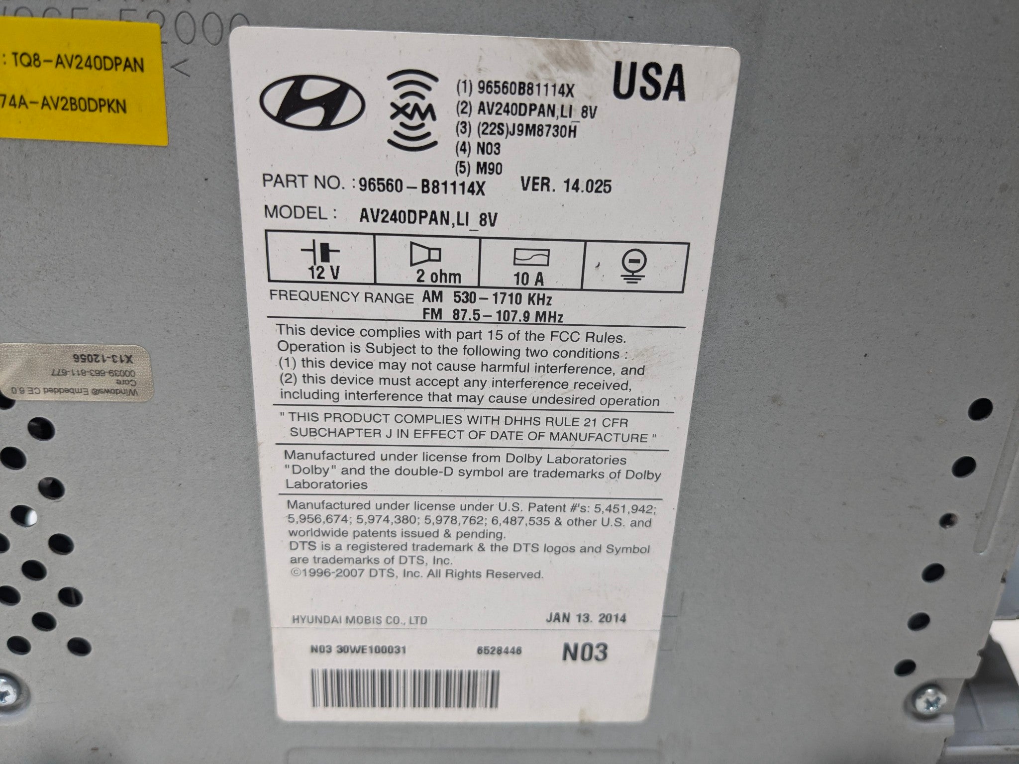 2013 - 2016 HYUNDAI SANTA FE OEM NAVIGATION INFO GPS TOUCH SCREEN CD RADIO