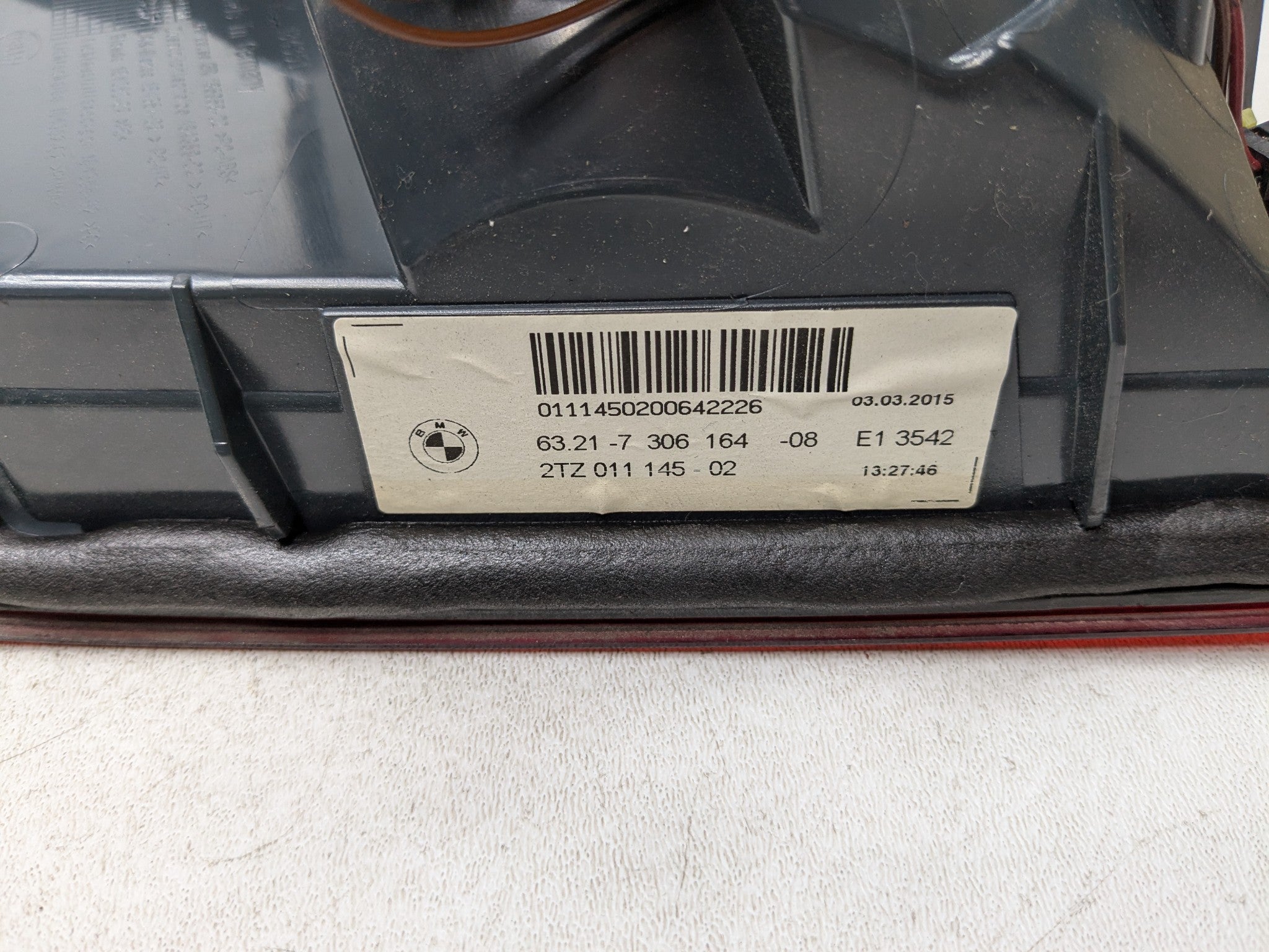 2014 - 2016 BMW 528I OEM TAIL LIGHT ASSEMBLY INNER LID MOUNTED REAR RIGHT SIDE
